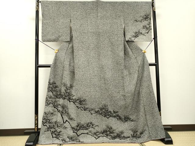 平和屋着物●訪問着　松　たたき染　黒地　ロング丈　正絹　逸品　未使用　DAAX9933fe