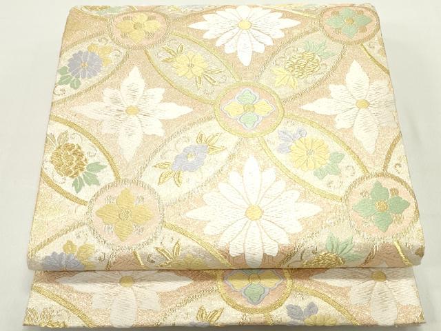 平和屋着物●六通柄袋帯　唐織　七宝花文　金糸　正絹　逸品　DAAY0007ob