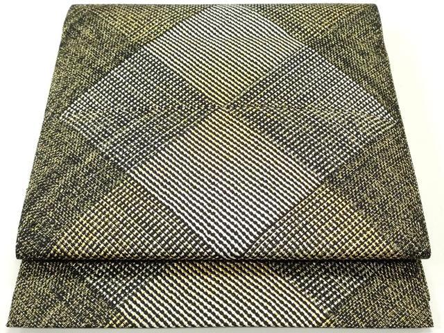 平和屋着物●八寸名古屋帯　組織　菱間道　黒地　金銀糸　正絹　逸品　DAAY0038ob