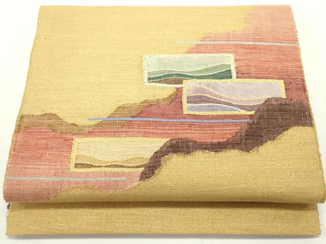 平和屋着物●八寸名古屋帯　紬地　すくい織　道長色紙重ね霞文　金糸　やまと誂製　正絹　逸品　DAAY0062ob