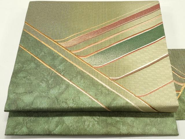 平和屋着物●九寸名古屋帯　駒刺繍　総刺繍　抽象文様　金銀糸　正絹　逸品　DAAY0064ob