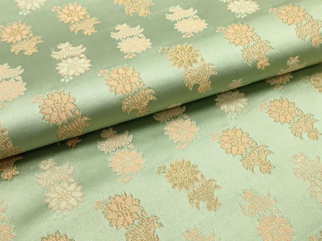 平和屋着物●九寸開き名古屋帯　草花文　薄萌葱色　金糸　正絹　逸品　DAAY0076ob 平和屋着物○九寸開き名古屋帯 草花文 薄萌葱色 金糸 正絹 逸品