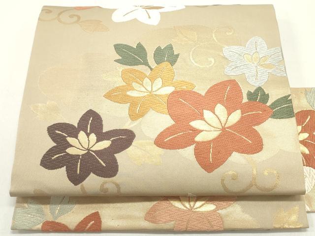 平和屋着物●九寸名古屋帯　唐織　雲取り花唐草文　金糸　正絹　逸品　DAAY0091ob