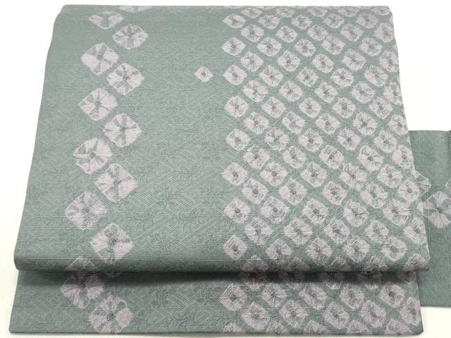 平和屋着物●九寸名古屋帯　紬地　雲絞り　間道　銀鼠色　正絹　逸品　DAAY0096ob