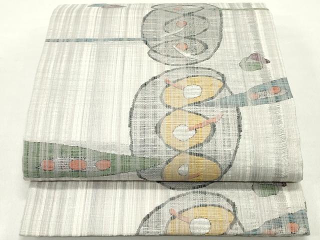 平和屋着物●六通柄袋帯　櫛織　幾何学間道　正絹　逸品　未使用　DAAY0100ob