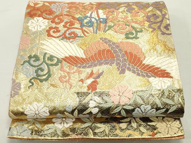 平和屋着物●六通柄袋帯　唐織　鳳凰花唐草文　金糸　正絹　逸品　DAAY0108ob