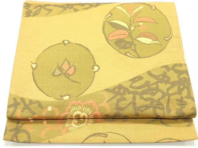 平和屋着物●六通柄袋帯　明日香　いろは歌　花丸文　正絹　逸品　DAAY0109ob