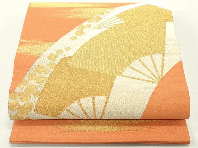 平和屋着物●爪掻き本綴れ　太鼓柄袋帯　地紙重ね舞扇文　金糸　正絹　逸品　DAAY0115ob