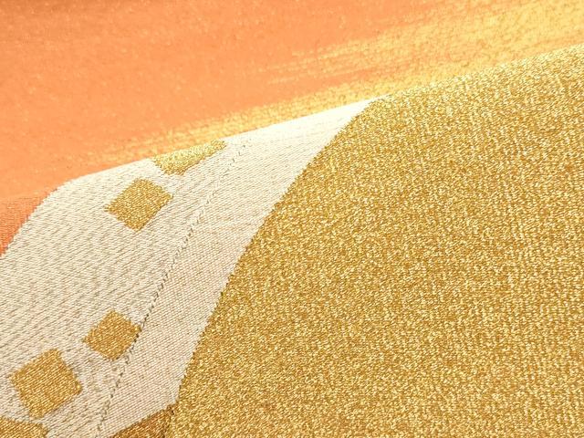 平和屋着物●爪掻き本綴れ　太鼓柄袋帯　地紙重ね舞扇文　金糸　正絹　逸品　DAAY0115ob 平和屋着物○爪掻き本綴れ 太鼓柄袋帯 地紙重ね舞扇文