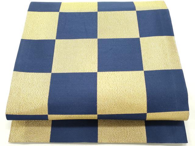 平和屋着物●六通柄袋帯　市松文様　金糸　正絹　逸品　DAAY0121ob