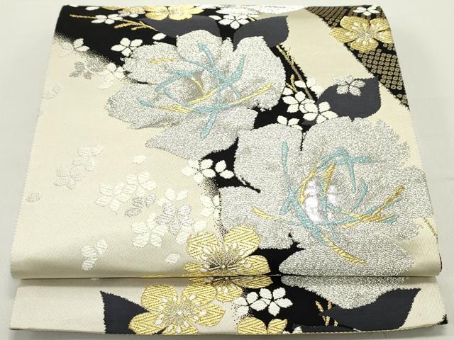 平和屋着物●六通柄袋帯　舞花文　金銀糸　正絹　逸品　DAAY0144ob