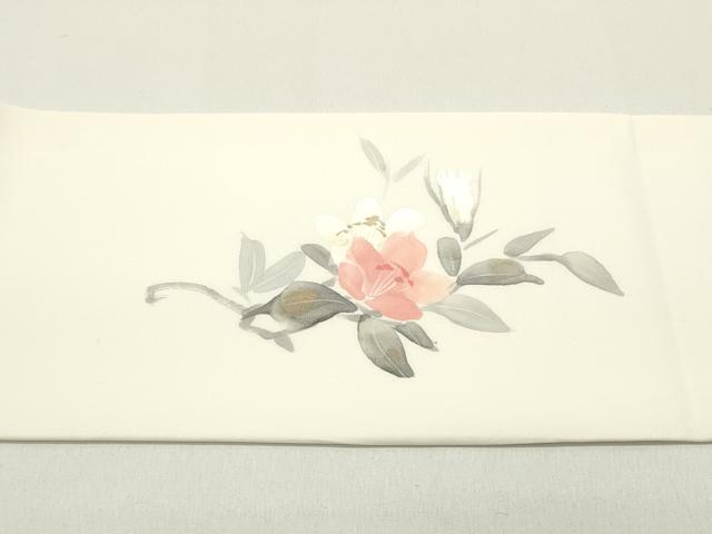 平和屋着物●塩瀬　九寸名古屋帯　作家者　手描き　草花文　生成り色　金彩　正絹　逸品　DAAY0151ob 平和屋着物○塩瀬 九寸名古屋帯 作家者 手描き 草花文 生成り