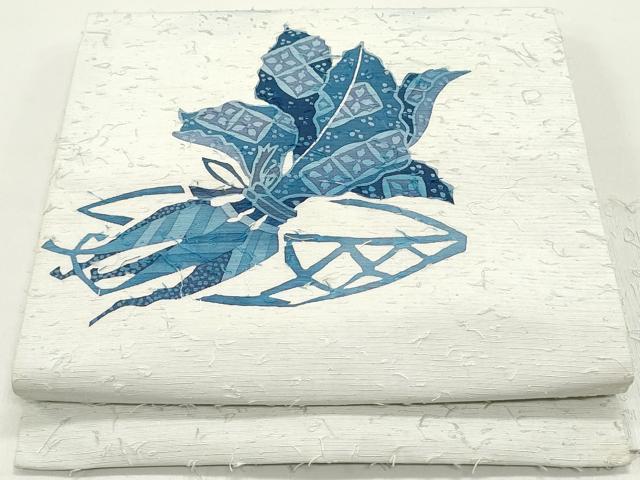 平和屋着物●九寸名古屋帯　作家者　髭紬　ろうけつ染め　七宝成り物籠文　白花色　正絹　逸品　DAAY0167ob