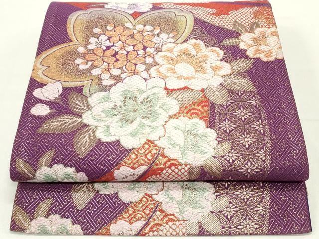 平和屋着物●六通柄袋帯　唐織　七宝鬘帯舞花文　金糸　正絹　逸品　DAAY0192ob