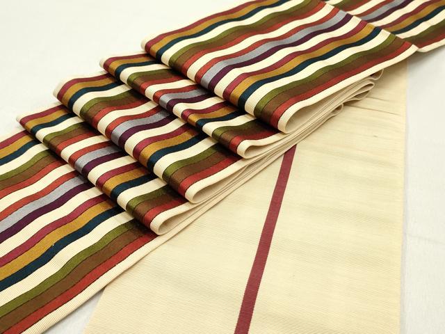 平和屋着物●本場筑前博多織　両面　半幅帯　間道　証紙付き　正絹　逸品　DAAY0199ob