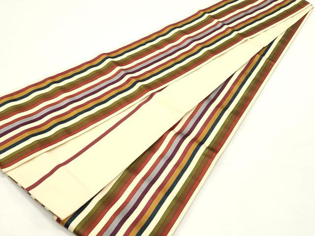 平和屋着物○本場筑前博多織 両面 半幅帯 間道 証紙付き 正絹 逸品