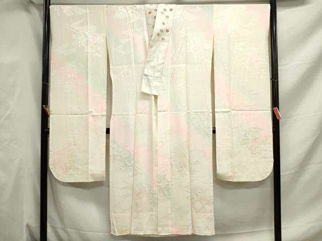 平和屋着物●振袖用長襦袢　無双仕立て　雲取り草花地紋　暈し染め　広衿刺繍　正絹　逸品　DAAY0203ob