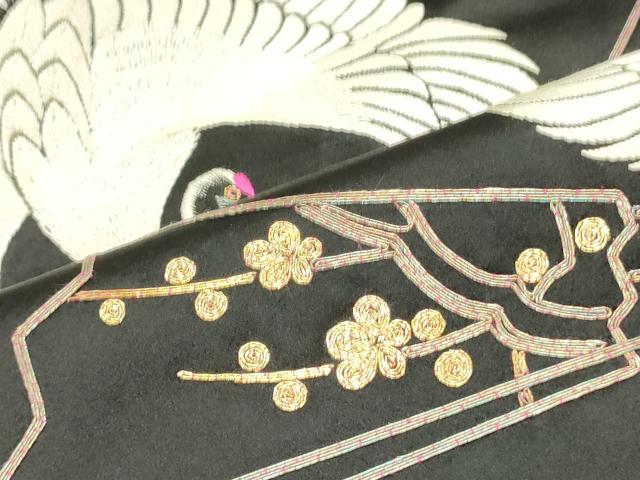 平和屋着物○アンティーク 大正ロマン 丸帯 駒刺繍 総刺繍 檜扇鶴文