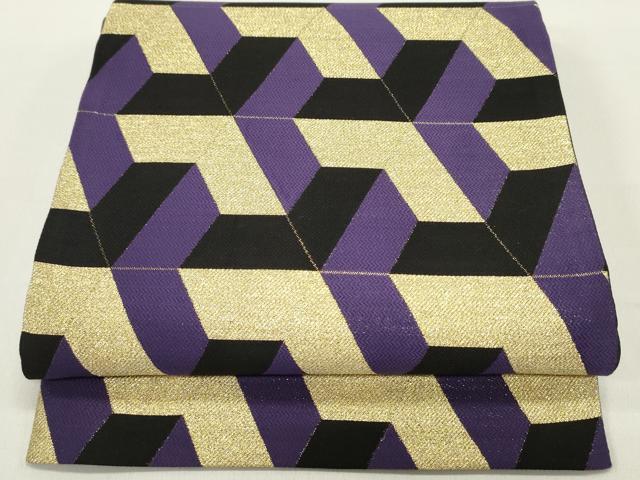 平和屋着物●六通柄袋帯　幾何学文様　金糸　正絹　逸品　DAAY0244ob