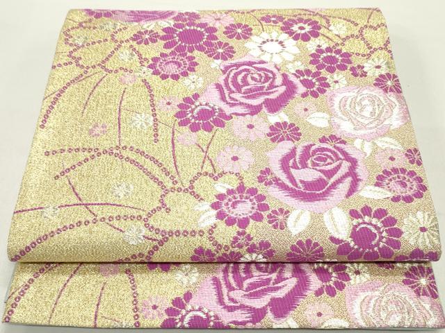 平和屋着物●六通柄袋帯　舞花文　薔薇　バラ　金銀糸　正絹　逸品　DAAY0245ob