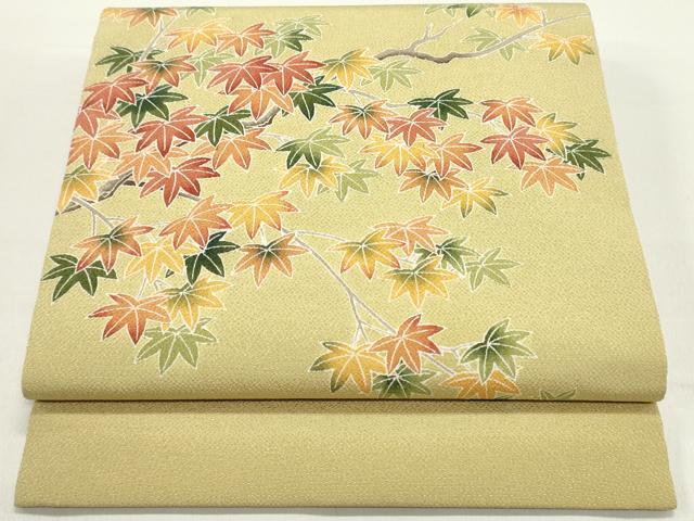平和屋着物●九寸開き名古屋帯　枝楓文　鬼しぼ縮緬　正絹　逸品　DAAY0259ob
