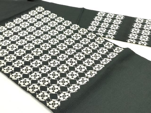 平和屋着物○八寸名古屋帯 紬地 菱繋ぎ 黒地 正絹 逸品 DAAY0262ob