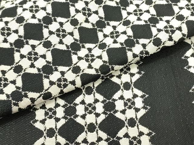 平和屋着物○八寸名古屋帯 紬地 菱繋ぎ 黒地 正絹 逸品 DAAY0262ob