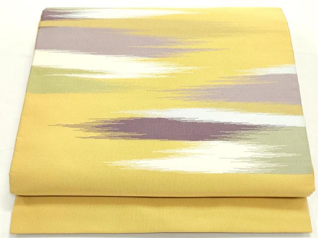 平和屋着物●爪掻き本綴れ　八寸名古屋帯　霞文　支子色　正絹　逸品　DAAY0263ob