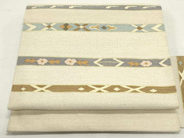 平和屋着物●八寸名古屋帯　すくい織　幾何学横段花文　金糸　正絹　逸品　DAAY0264ob