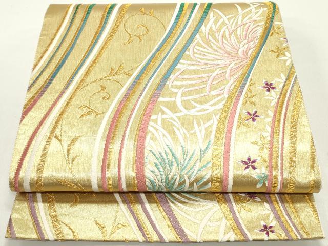 平和屋着物●六通柄袋帯　唐織　流水花唐草文　金糸　正絹　逸品　DAAY0266ob