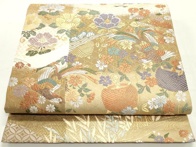 平和屋着物●六通柄袋帯　唐織　能衣の美　吉祥花鳥文　金糸　正絹　逸品　DAAY0268ob