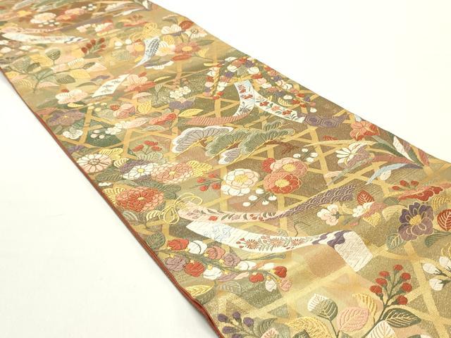 平和屋着物○両面 六通柄袋帯 唐織 籬短冊更紗花松文 金糸