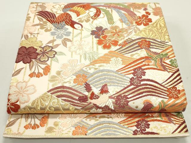 平和屋着物●六通柄袋帯　唐織　作家物　鳳凰立波花文　鴛鴦　金糸　正絹　逸品　DAAY0274ob