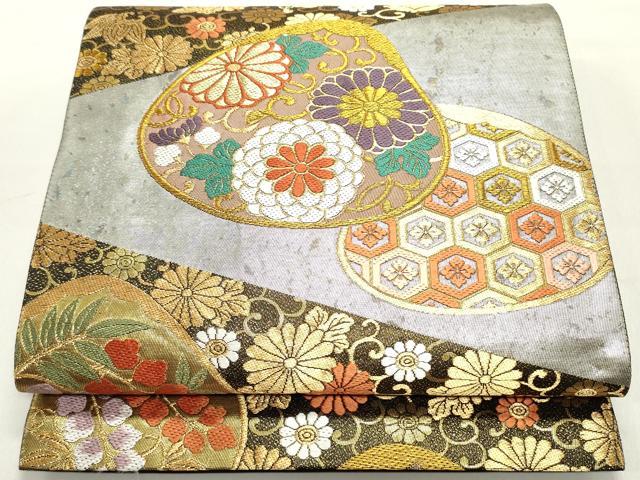 平和屋着物●六通柄袋帯　唐織　作家物　錦雅四季花文　金糸　引箔　正絹　逸品　DAAY0278ob