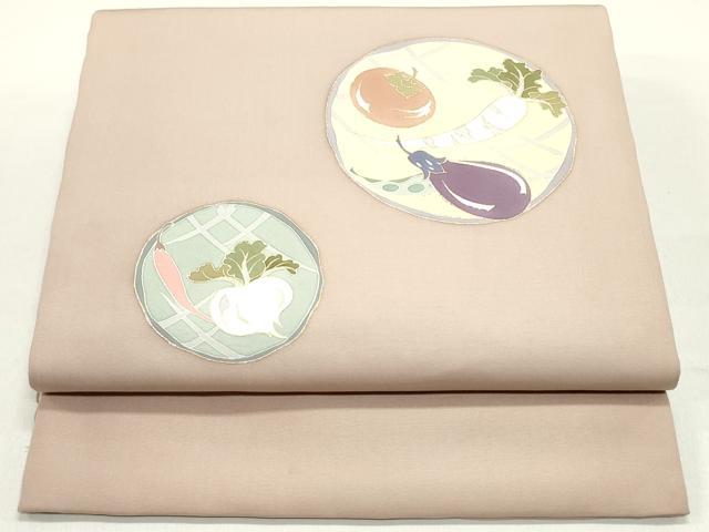 平和屋着物●塩瀬　九寸開き名古屋帯　成り物　薄柿色　金彩　正絹　逸品　DAAY0292ob