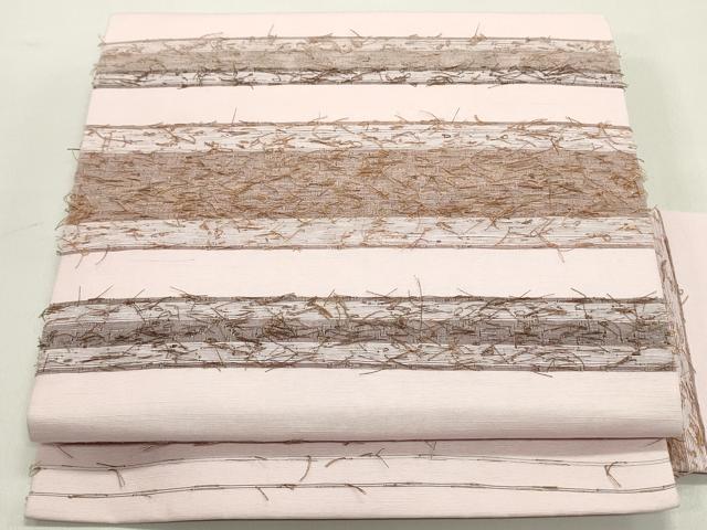 平和屋着物●九寸名古屋帯　髭紬　横段文　虹色　正絹　逸品　DAAY0293ob