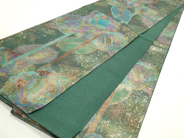 平和屋着物○全通柄袋帯 紬地 更紗花唐草文 金銀彩