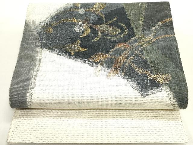 平和屋着物●西陣　八寸名古屋帯　紬地　抽象文様　金銀糸　正絹　逸品　DAAY0304ob