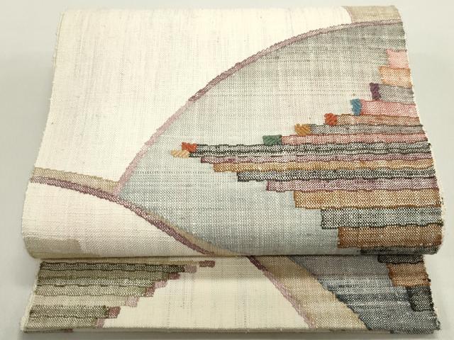 平和屋着物●西陣　老舗　渡文謹製　八寸名古屋帯　紬地　抽象文様　正絹　逸品　未使用　DAAY0309ob