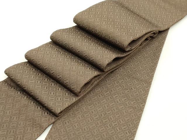 平和屋着物●男性　本場筑前博多織　角帯　幾何学文様　焦げ茶色　正絹　逸品　DAAY0331ob
