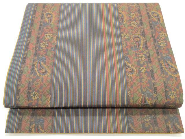 平和屋着物●全通柄袋帯　紬地　ペイズリー柄　間道　正絹　逸品　DAAY0346ob