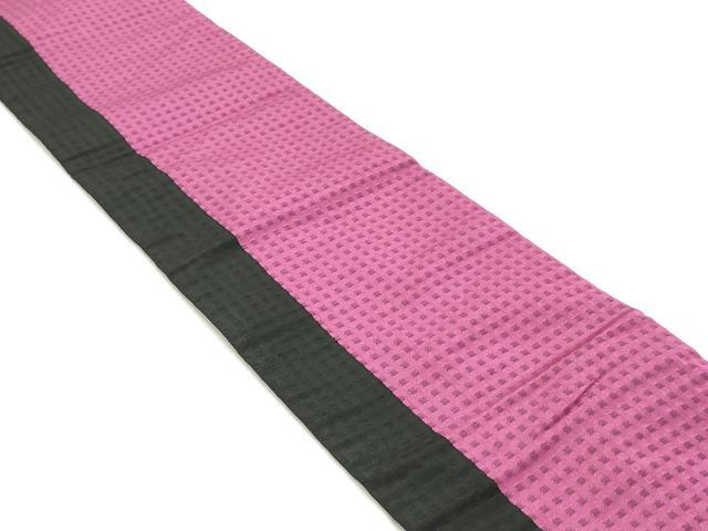 平和屋着物○両面 半幅帯 雪輪舞蝶桜文 黒地 正絹 逸品 DAAY0356ob