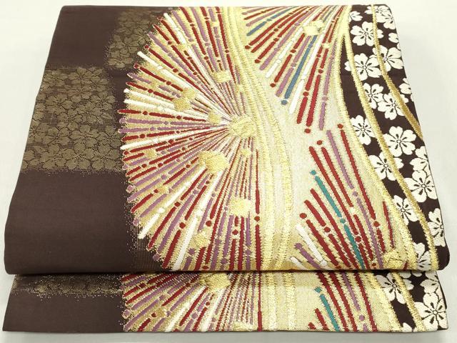 平和屋着物●六通柄袋帯　唐織　舞桜抽象文　金糸　正絹　逸品　DAAY0357ob