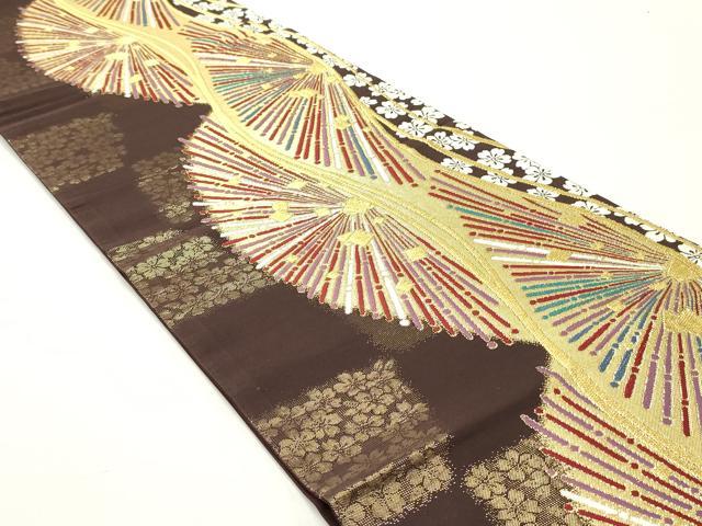 平和屋着物●六通柄袋帯　唐織　舞桜抽象文　金糸　正絹　逸品　DAAY0357ob 平和屋着物○六通柄袋帯 唐織 舞桜抽象文 金糸 正絹 逸品