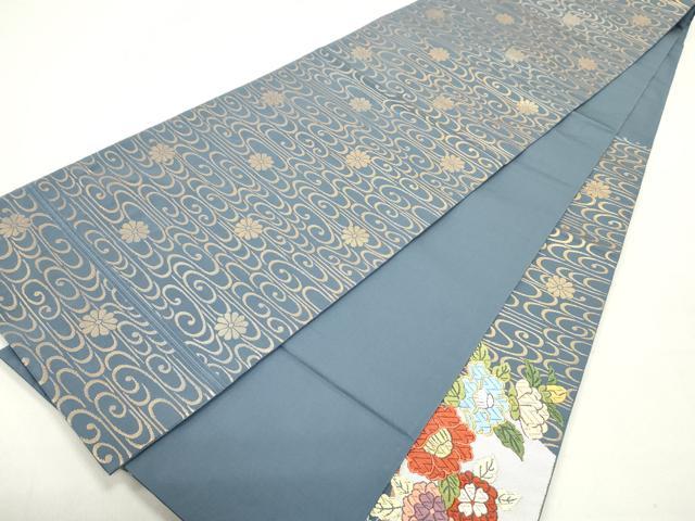 平和屋着物●六通柄袋帯　唐織　流水檜扇草花文　金糸　正絹　逸品　DAAY0362ob 平和屋着物○六通柄袋帯 唐織 流水檜扇草花文 金糸 正絹