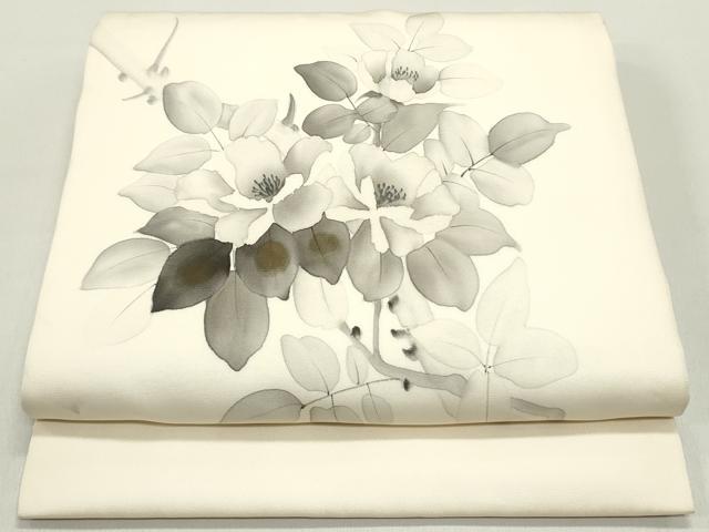 平和屋着物●塩瀬　九寸開き名古屋帯　作家物　手描き　枝花文　金彩　正絹　逸品　DAAY0371ob