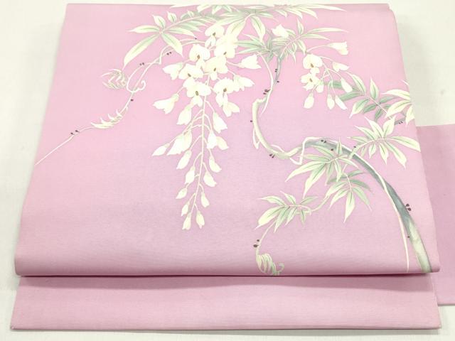 平和屋着物●塩瀬　九寸名古屋帯　枝垂れ藤文　金彩　正絹　逸品　DAAY0375ob