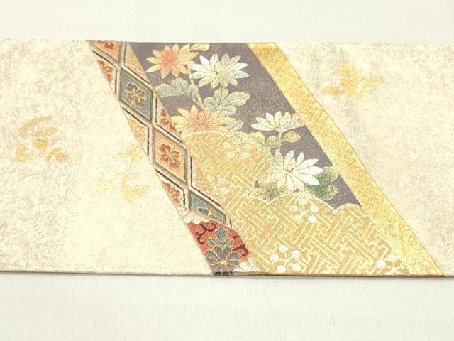 平和屋着物○九寸名古屋帯 駒刺繍 立波七宝花唐草文 金銀
