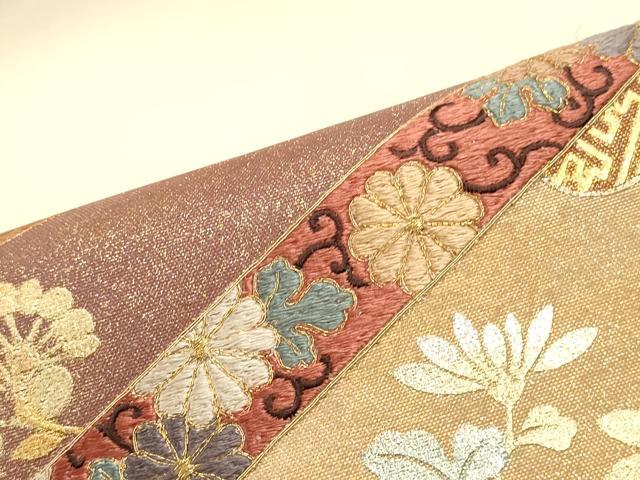 平和屋着物●九寸名古屋帯　駒刺繍　立波七宝花唐草文　金銀彩　正絹　逸品　DAAY0385ob 平和屋着物○九寸名古屋帯 駒刺繍 立波七宝花唐草文 金銀