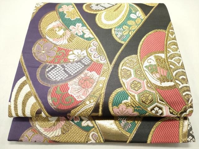 平和屋着物●六通柄袋帯　唐織　切嵌吉祥飛鶴花唐草文　金銀糸　正絹　逸品　DAAY0387ob